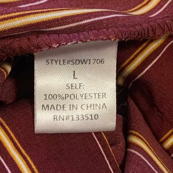 Sweet Claire Womens Size Large Button Front Dress Burgundy Striped Tie Waist NWT - Picture 6 of 7